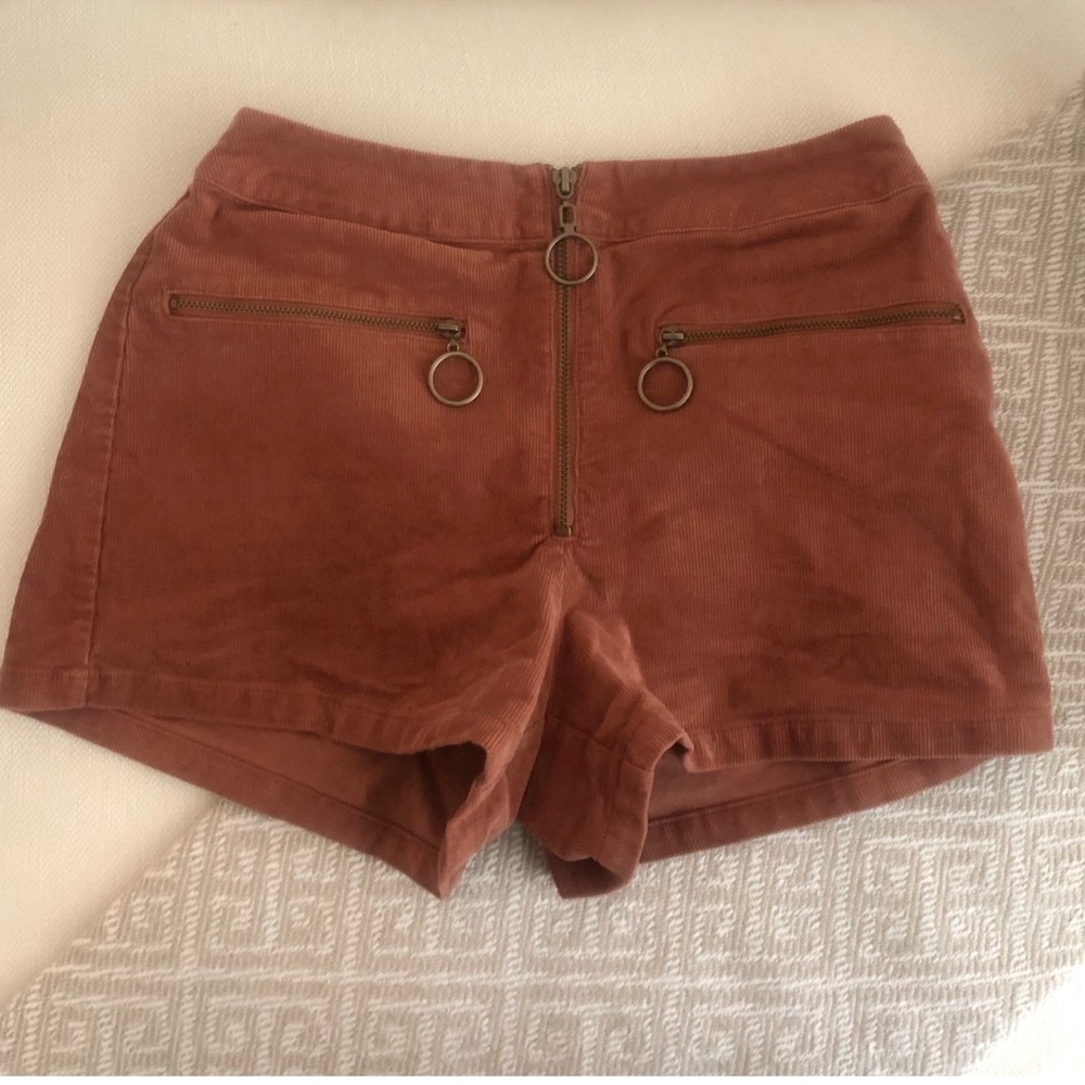 High waisted corduroy front zip shorts